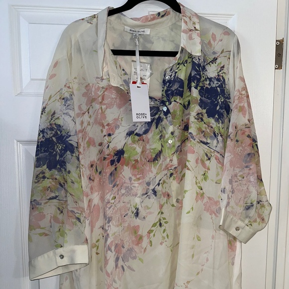 Rose & Olive 3XL White Floral Blouse NWT - Picture 1 of 12